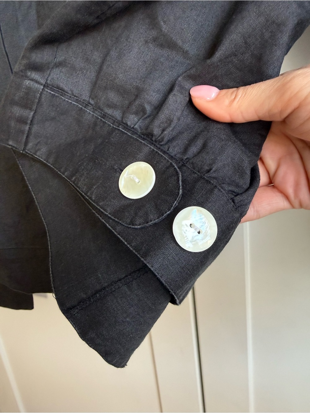 Vintage 100% Linen Button Down Black Utility Jacket Medium - Picture 3 of 8